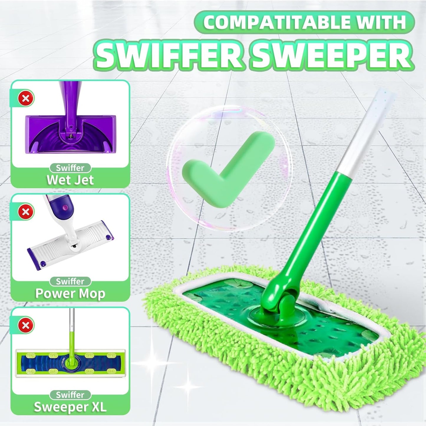 8 Pack Reusable Mop Pads Compatible with Swiffer Sweeper, Microfiber Chenille Washable Swiffer Mop