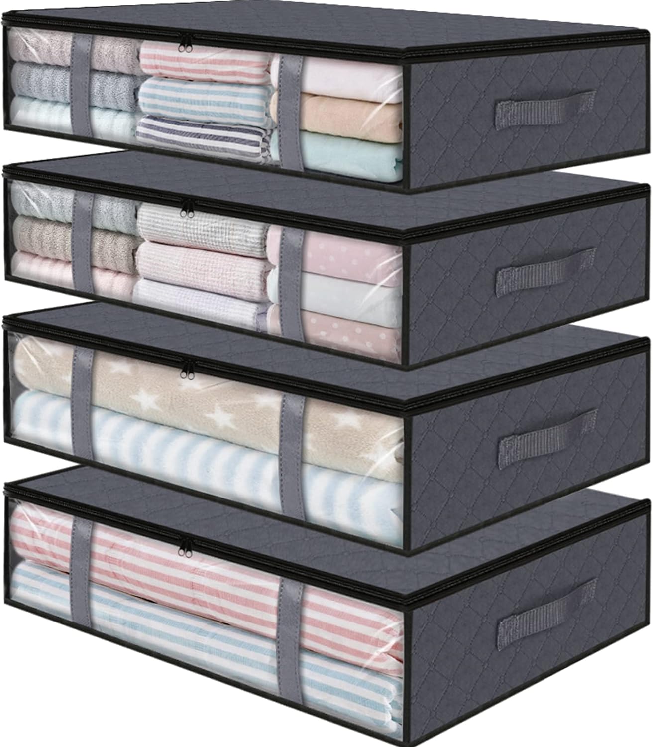 StorageRight Under Bed Storage Bins, 4-Pack 40L Foldable Fabric Storage Bags with Transparent
