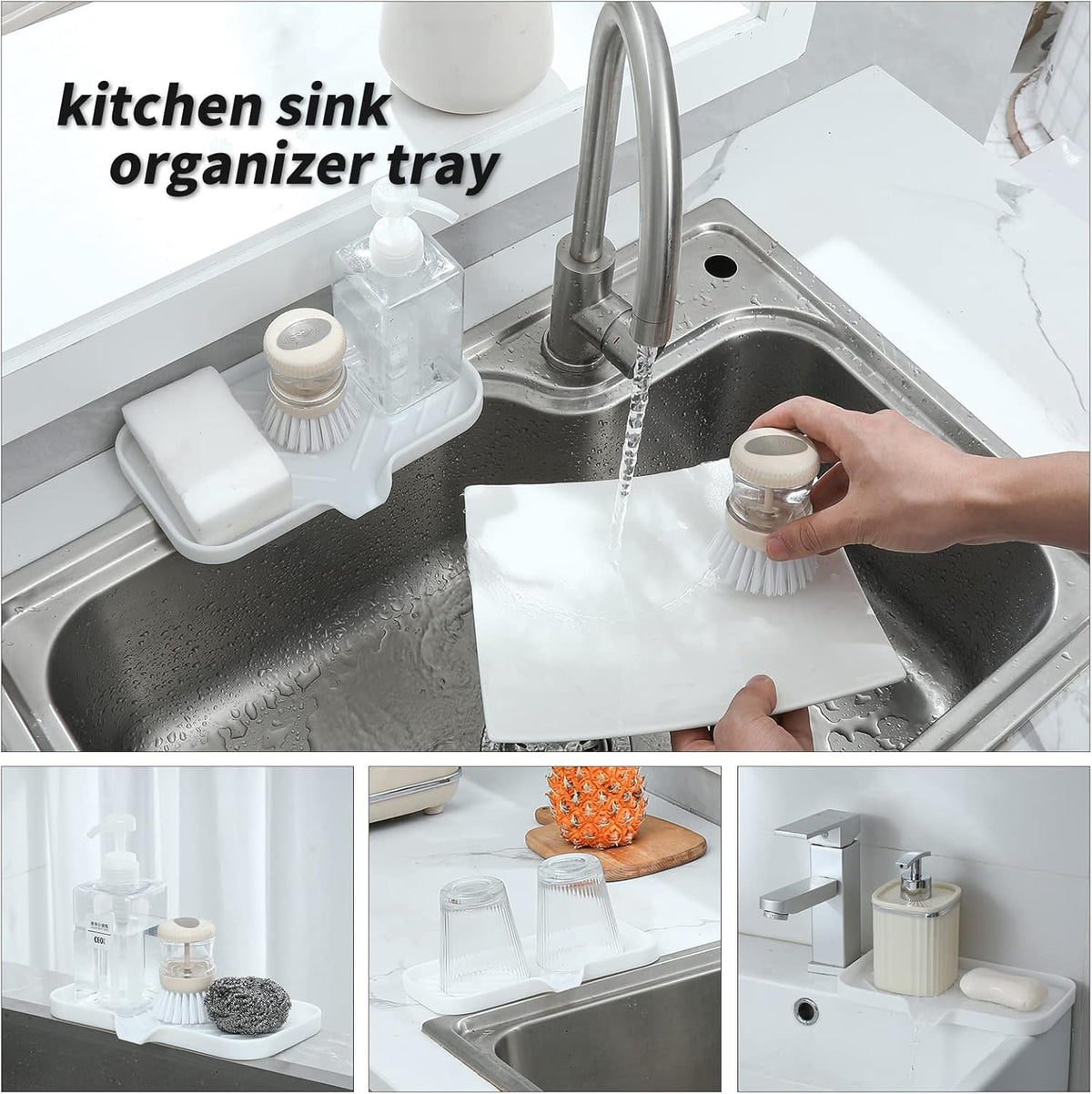 Silicone Bathroom Soap Dishes with Drain Spout-Bathroom and Kitchen Sink Organizer,Sponge