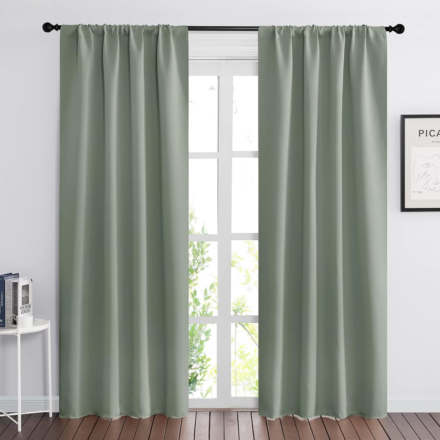RYB HOME Green Blackout Living Room Curtains - Light Block Energy Efficiency Small Window Treatment