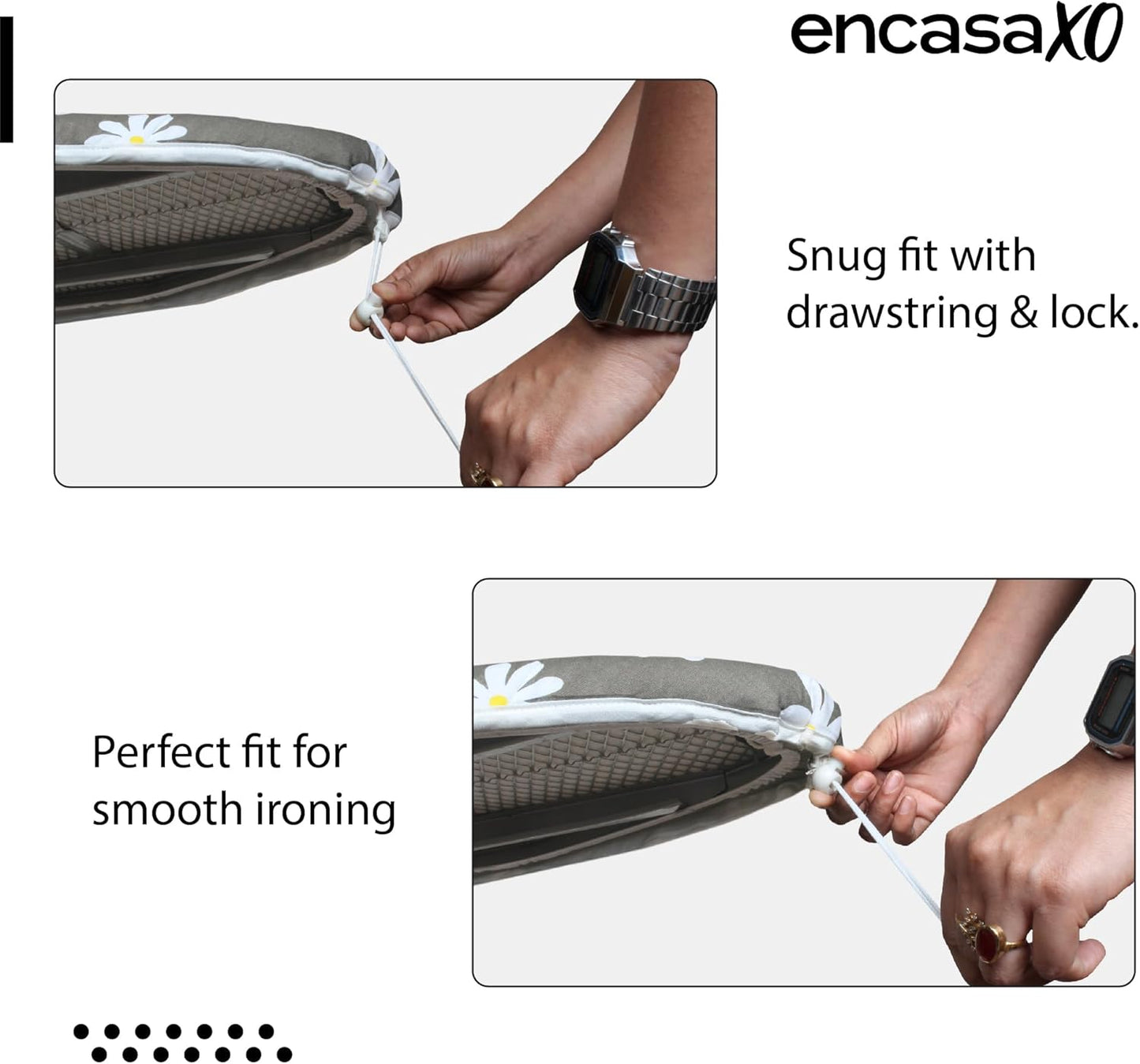 Encasa XO Ironing Board Cover and Pad 42"x14" - Thick 3mm Felt Padding, Drawstring Tightening &