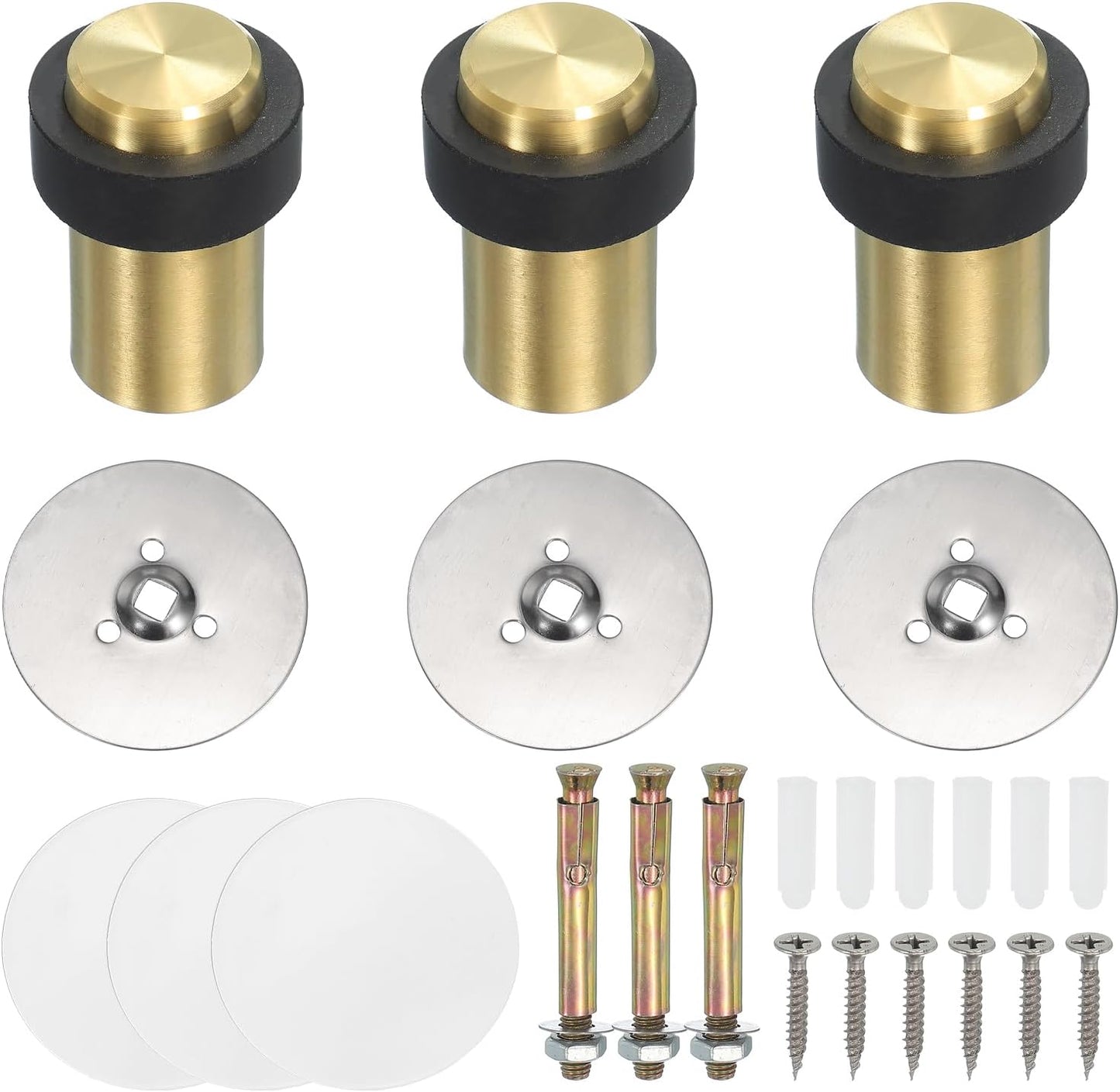 PATIKIL 3Set Round Door Stoppers, 60mm Stainless Steel Door Stop Doorstop Wedge Metal Cylinder Self