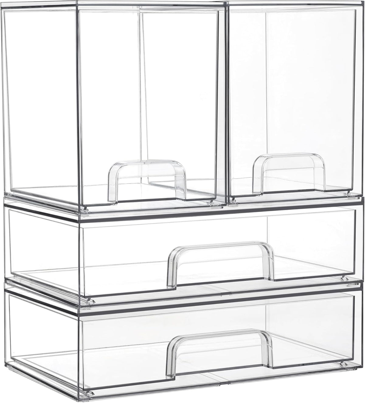 Vtopmart Clear Stackable Storage Drawers Set of 4, Plastic Organizer Bins for Makeup, Cosmetics