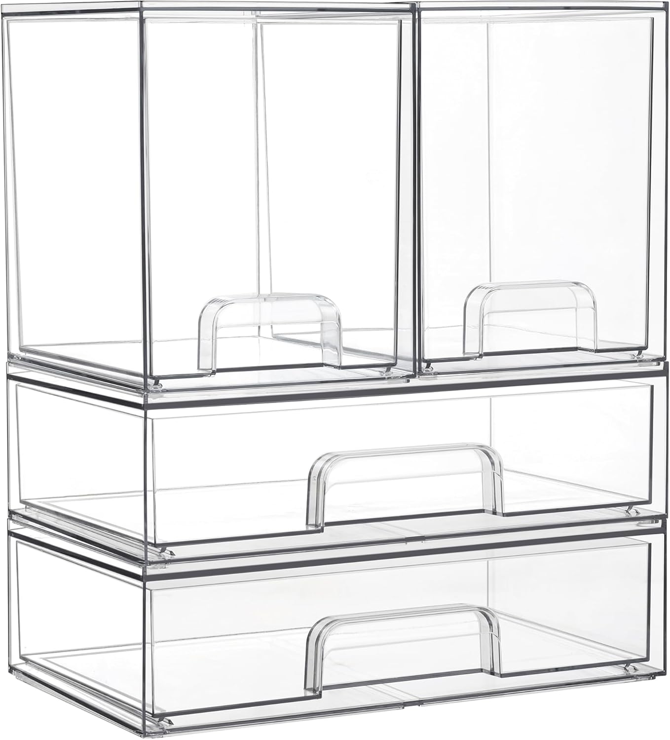 Vtopmart Clear Stackable Storage Drawers Set of 4, Plastic Organizer Bins for Makeup, Cosmetics