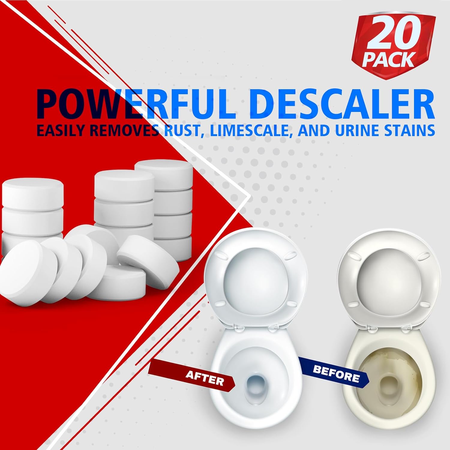 USKICH 20 Pack Toilet Bowl Cleaner Tablets,White Automatic Toilet Tank Cleaners, Long-Lasting