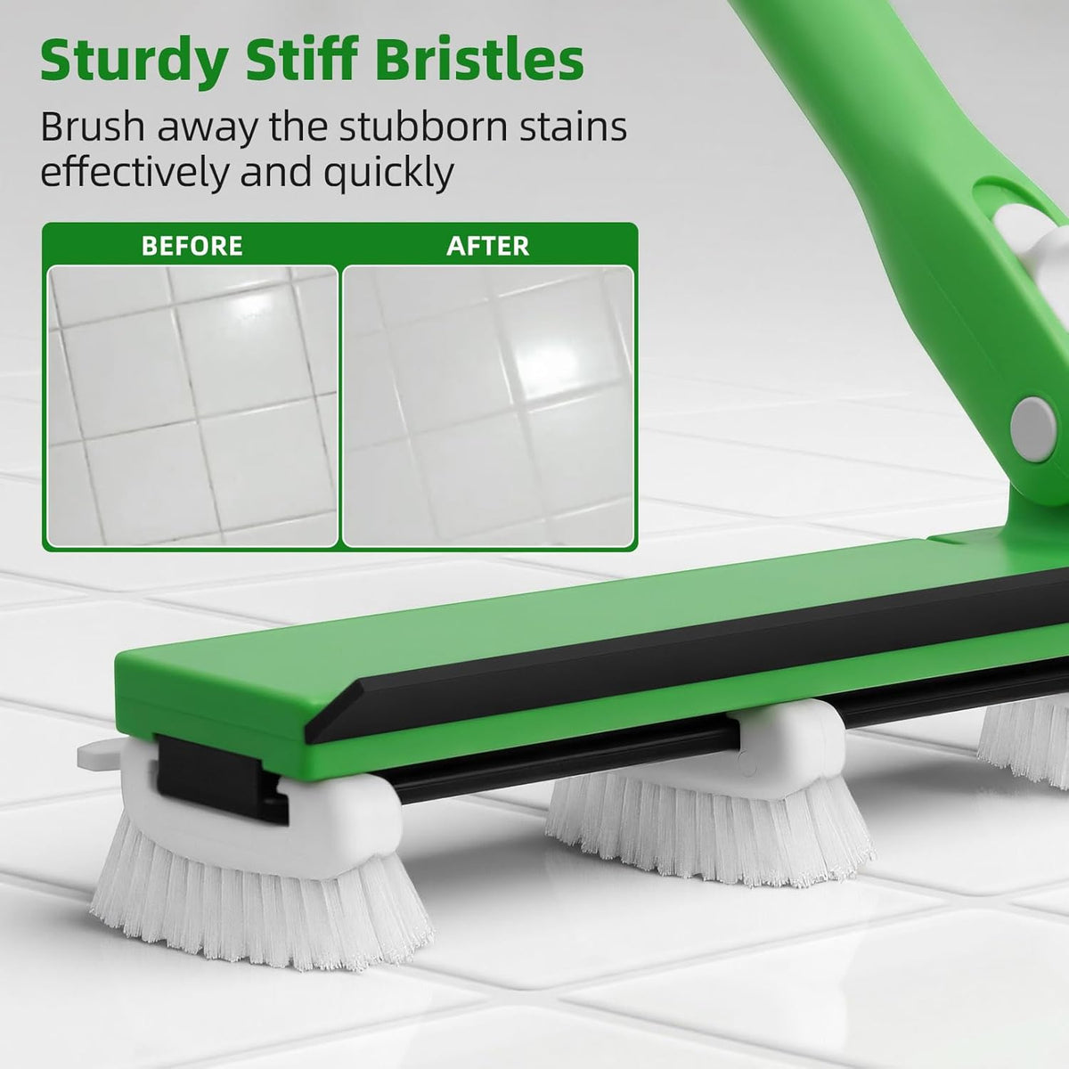 Grout Cleaner Brush with 66'' Long Handle Stiff Bristle Multi-Line Cleaner Adjustable Heads Grout