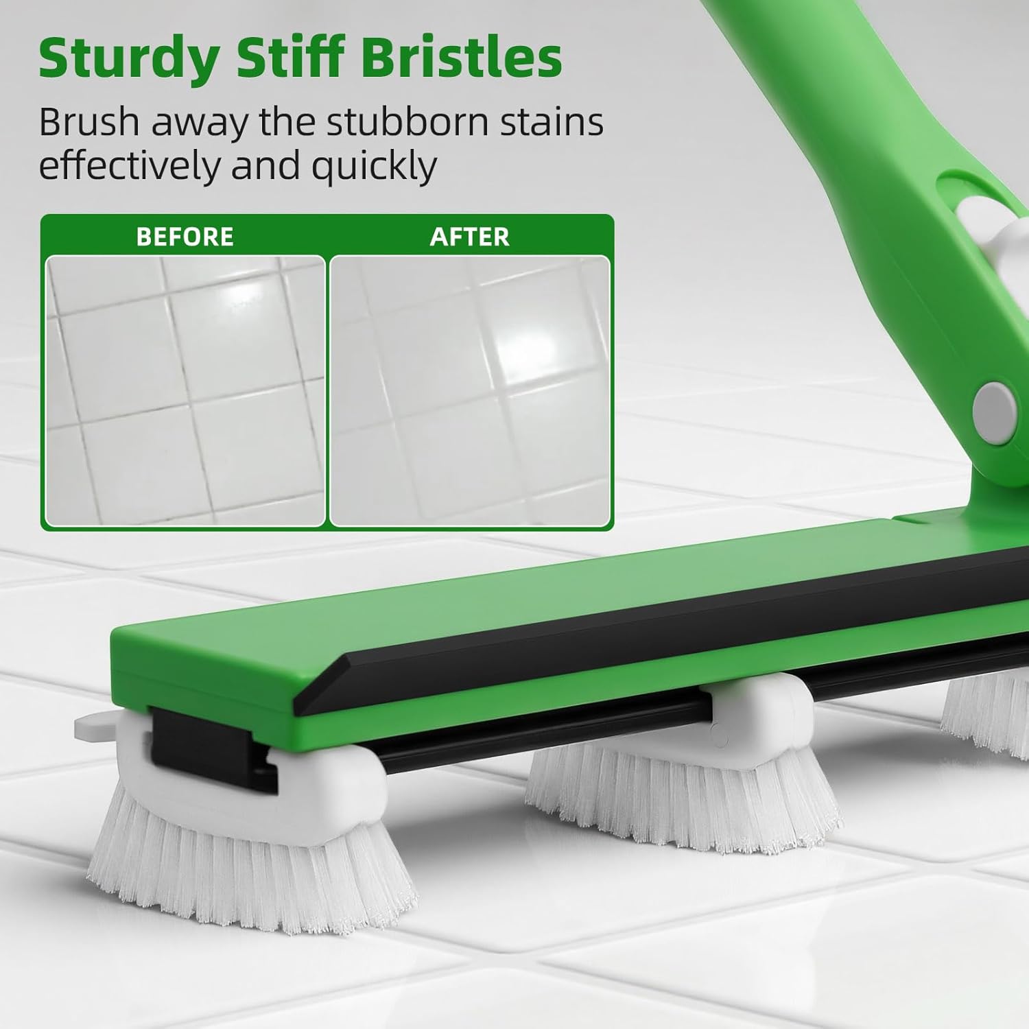 Grout Cleaner Brush with 66'' Long Handle Stiff Bristle Multi-Line Cleaner Adjustable Heads Grout