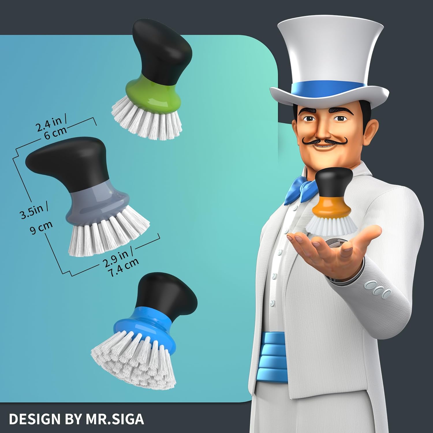 MR.SIGA Dish Scrub Brush, Palm Brush Dish Scrubber with Ergonomic Grip, Kitchen Brushes for Dishes