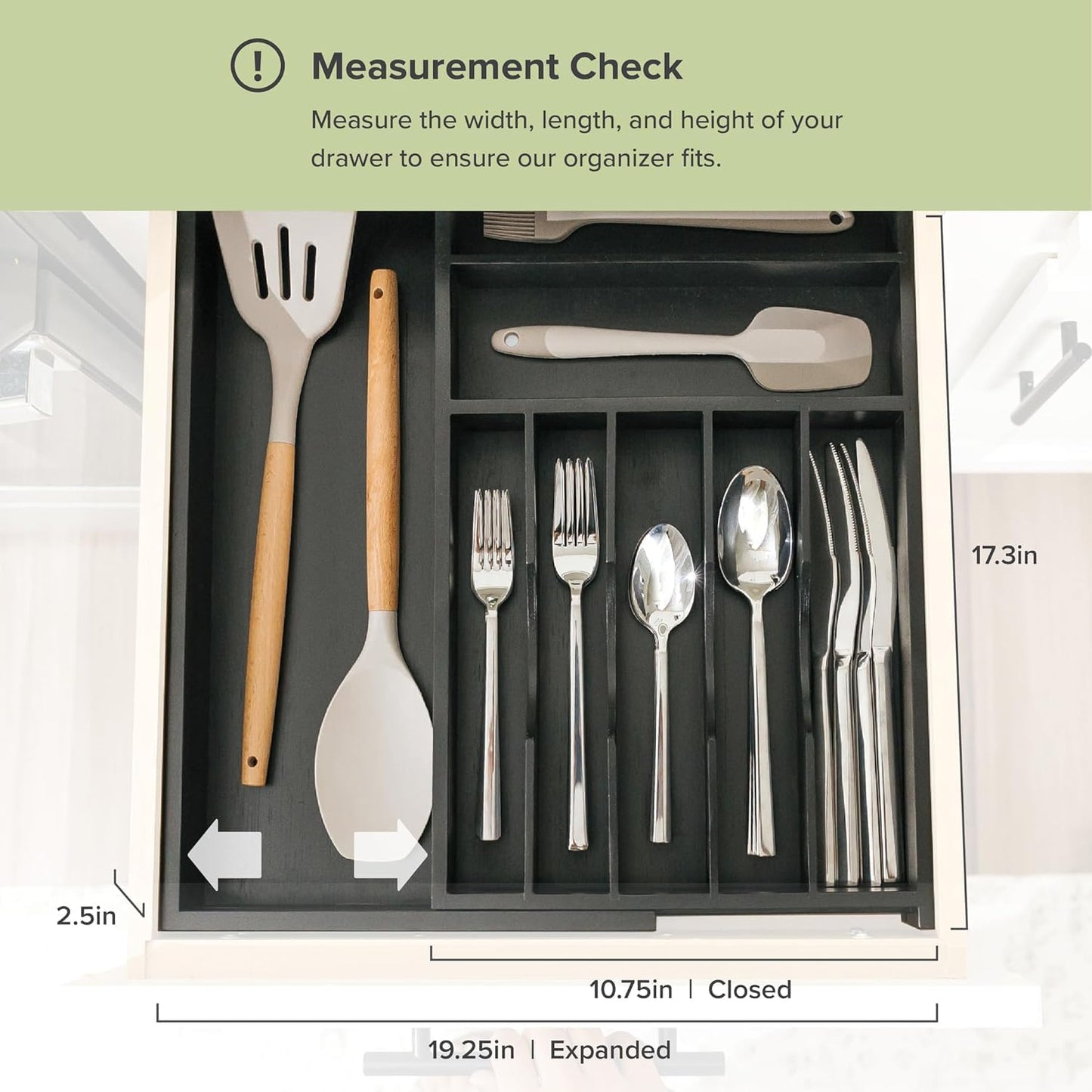 KitchenEdge Premium Silverware, Flatware and Utensil Organizer for Kitchen Drawers, Food-Safe