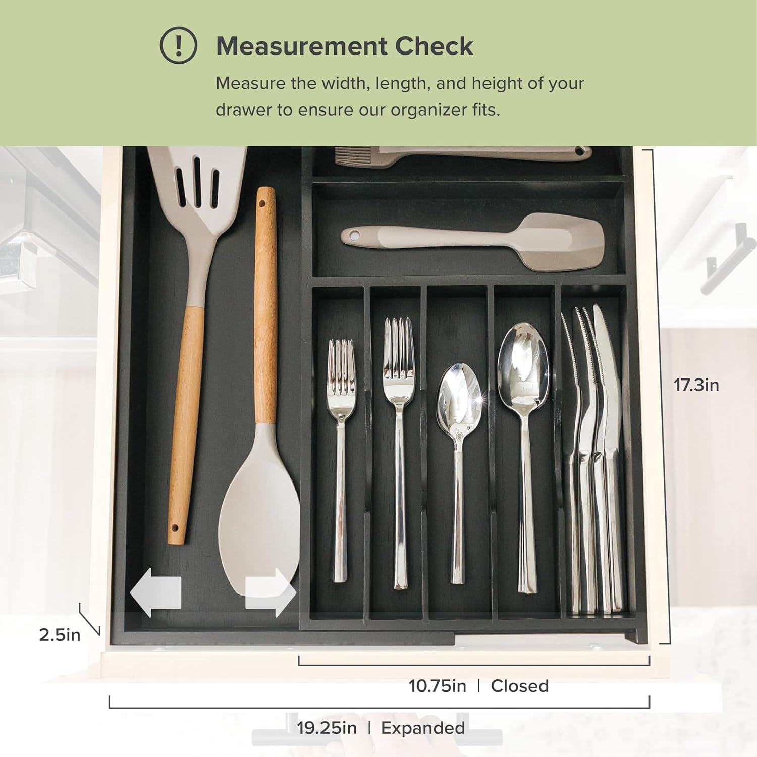 KitchenEdge Premium Silverware, Flatware and Utensil Organizer for Kitchen Drawers, Food-Safe
