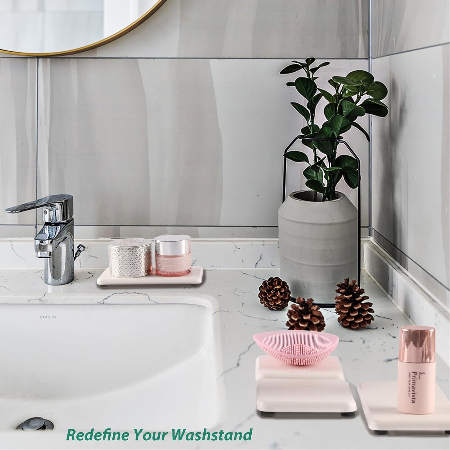 2 Pcs Water Absorbing Stone Trays, Kitchen/Bathroom Sink Soap Dish, Diatomite Tray Used for Hand