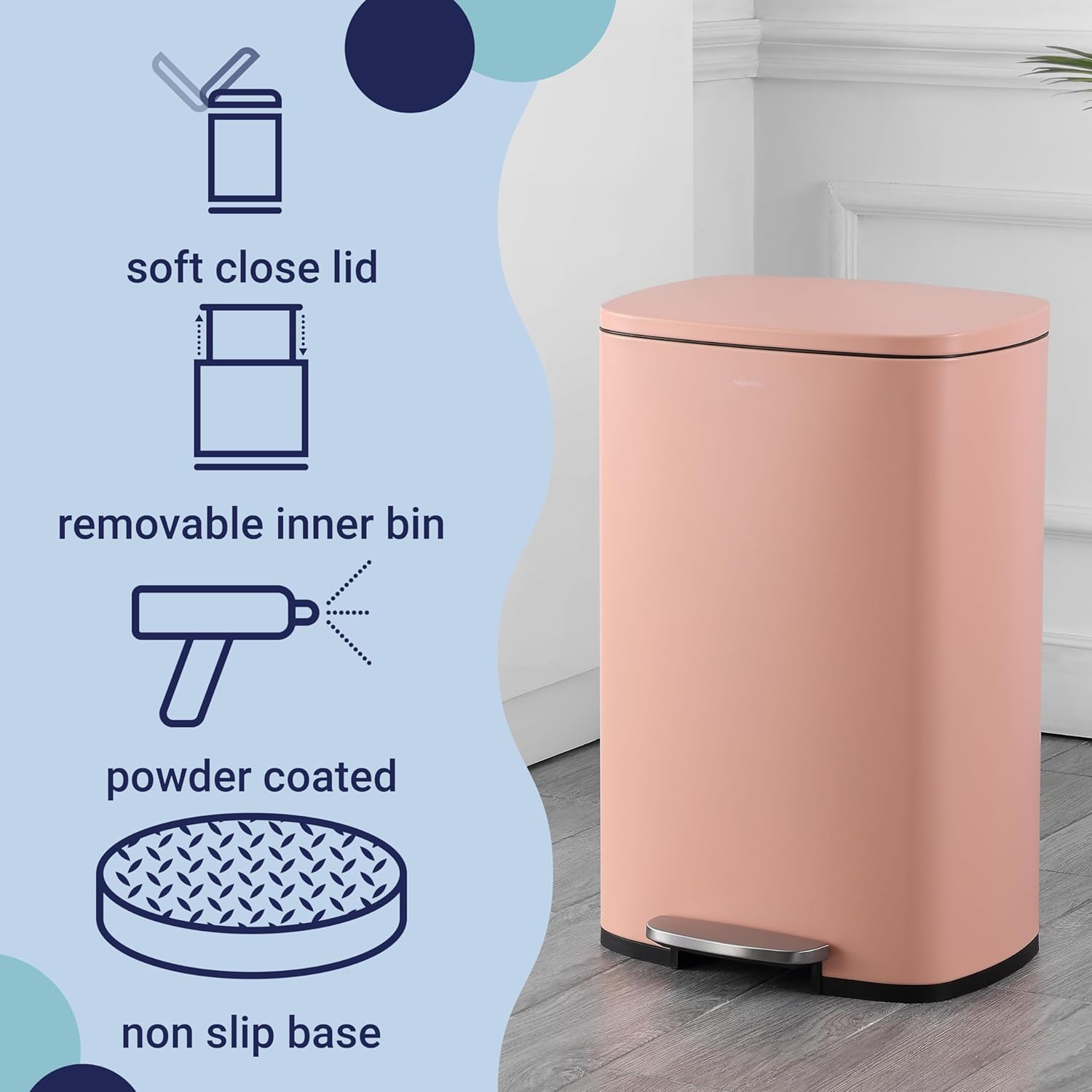 happimess HPM1006G Connor Rectangular 13-Gallon Trash Can with Soft-Close Lid and Free Mini Trash