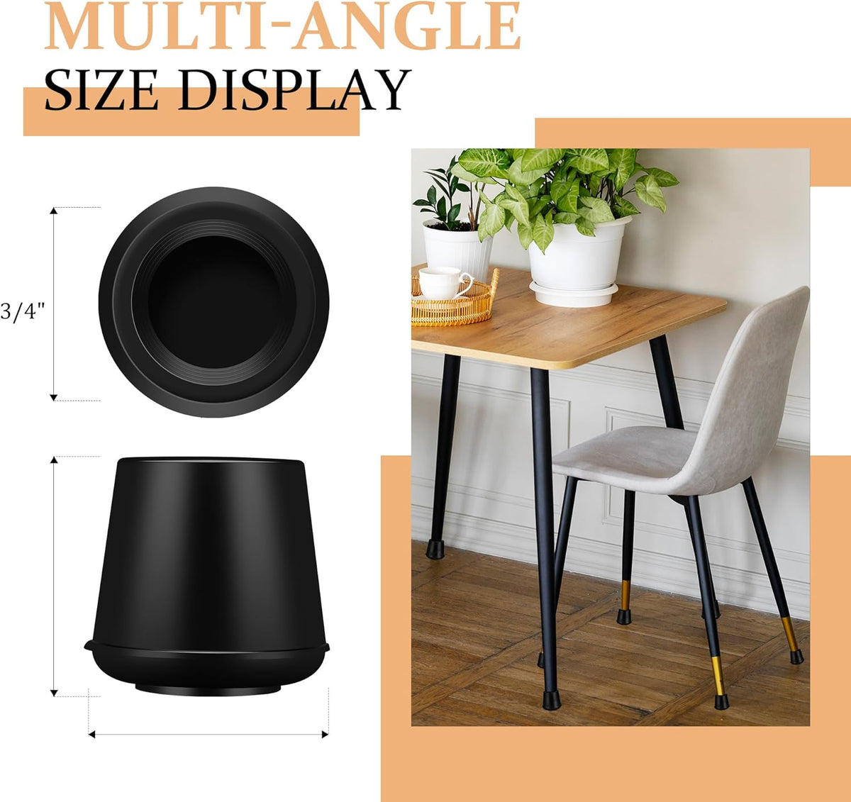 3/4" Round Rubber Chair Leg Tips Caps, Chair Leg Floor Protectors Furniture Legs Caps Non Slip
