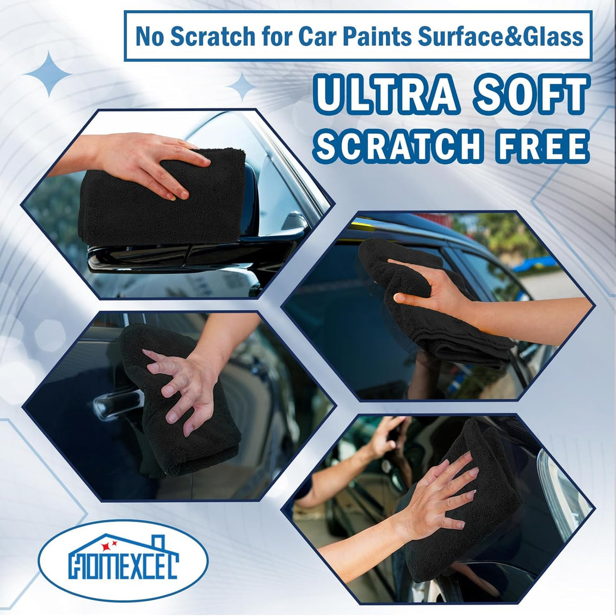 HOMEXCEL Professional Large Microfiber Car Drying Towels 4 Pack, Lint Free, Scratch Free, Highly