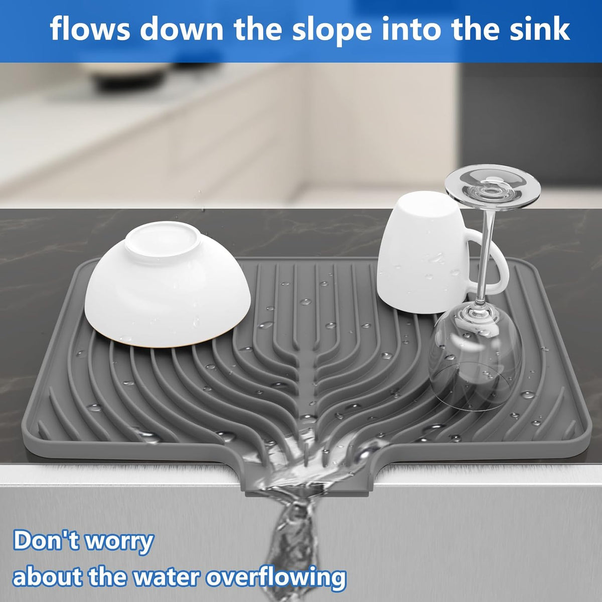 Dish Drying Matt for Kitchen Counter,18"×12"Silicone Dry Rack Mat with Built in Drain, Kitchen Dry