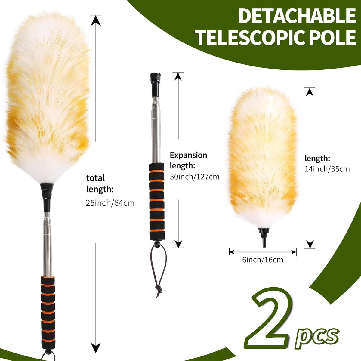 Extendable Lambswool Duster 25-64" Retractable Telescopic Handle Removable Head Multi-Surface