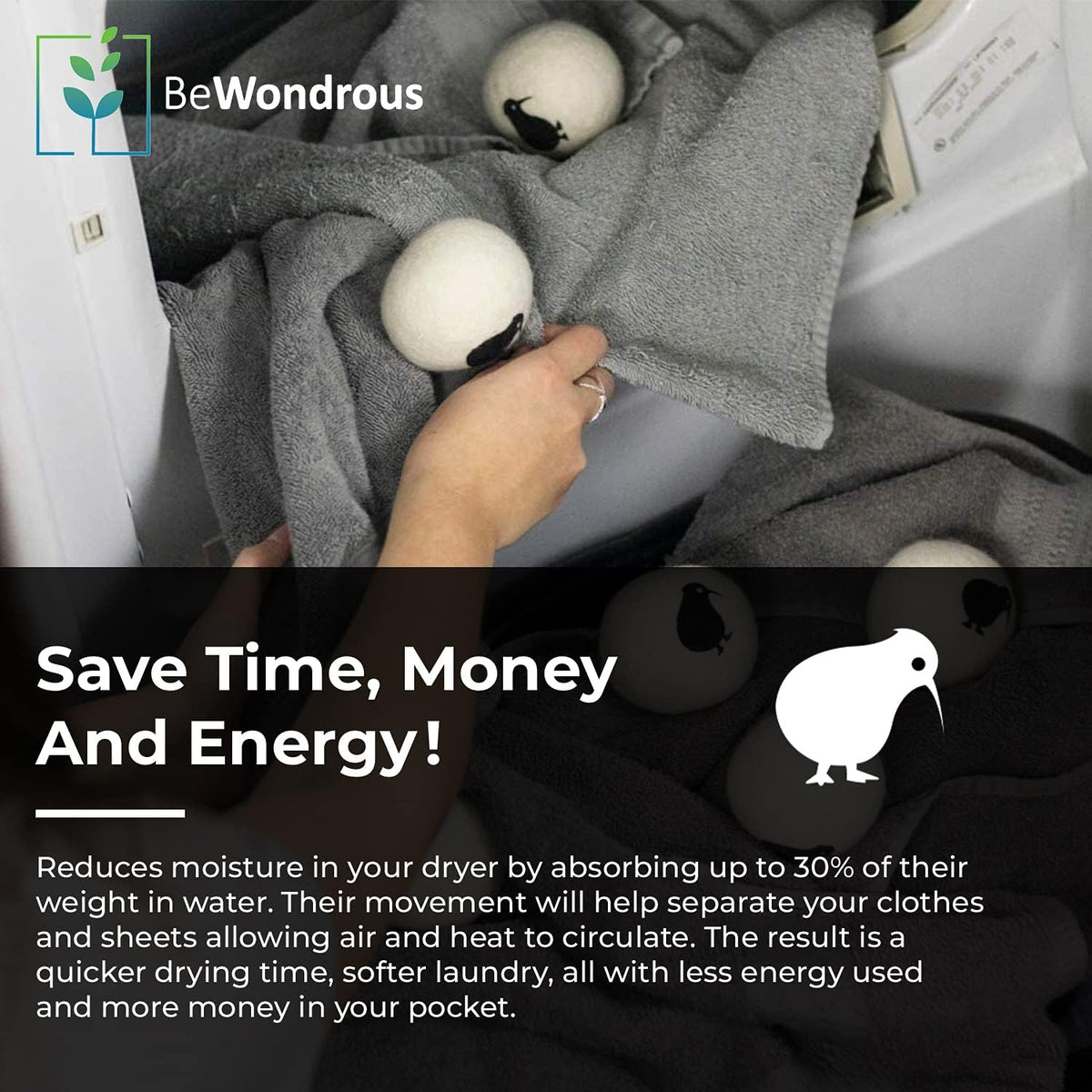 Wool Dryer Balls XL, 100% New Zealand Organic Wool - Reusable Natural Fabric Softener for Laundry