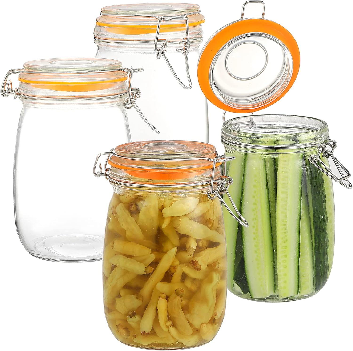 DANALLAN Wide Mouth Mason Jars, 4Pcs 32 oz Glass Jars with Airtight Lid Large Mason Canning Jars