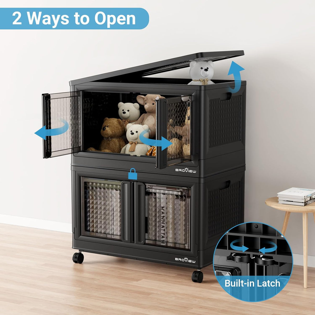 BROVIEW 600 Qt Stackable Storage Bins with Lids & Doors, 6 Pack Plastic Closet Organizer and