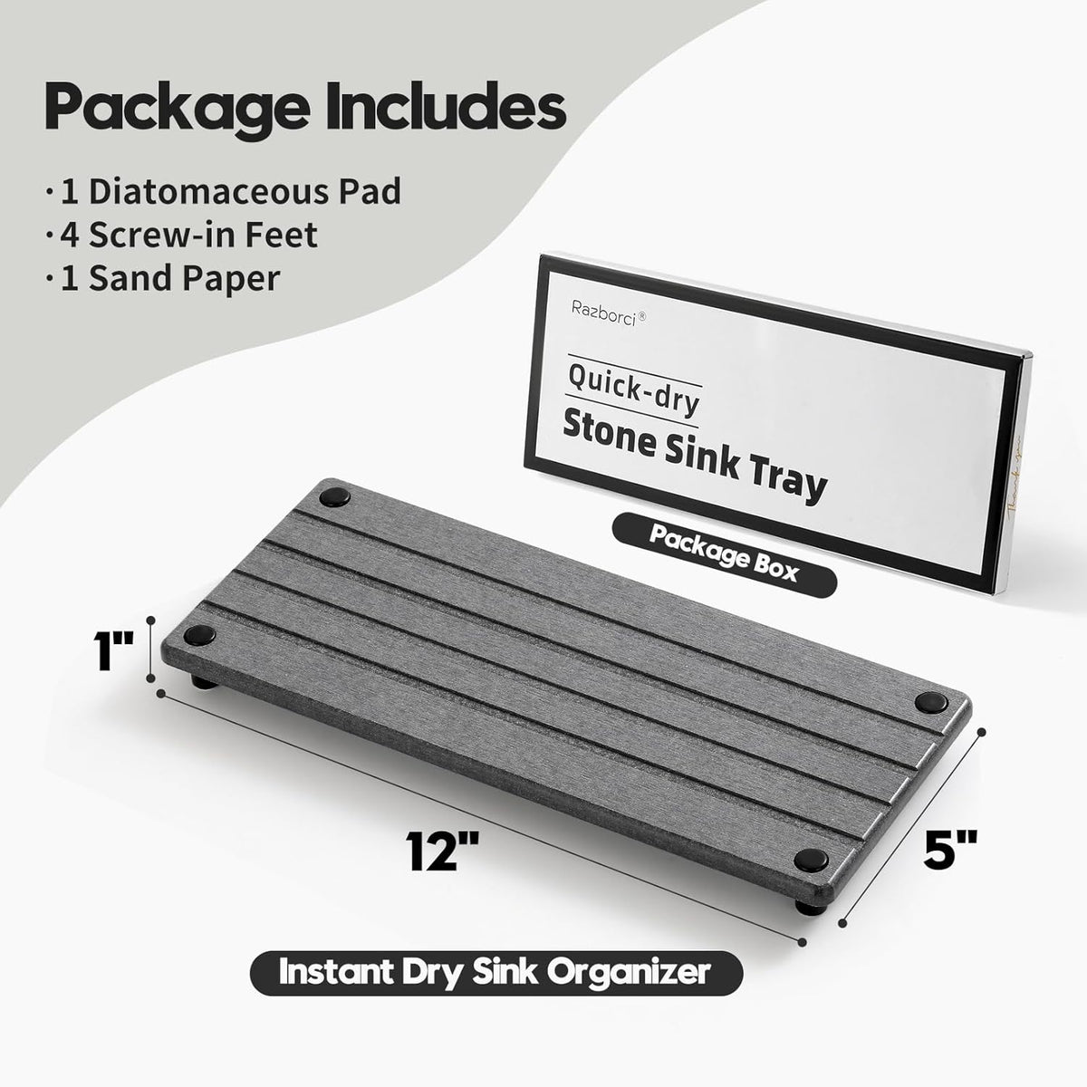 Instant Dry Sink Caddy Kitchen Sink Organizer, Quick Drying Stone Tray Diatomite Sponge Holder Soap