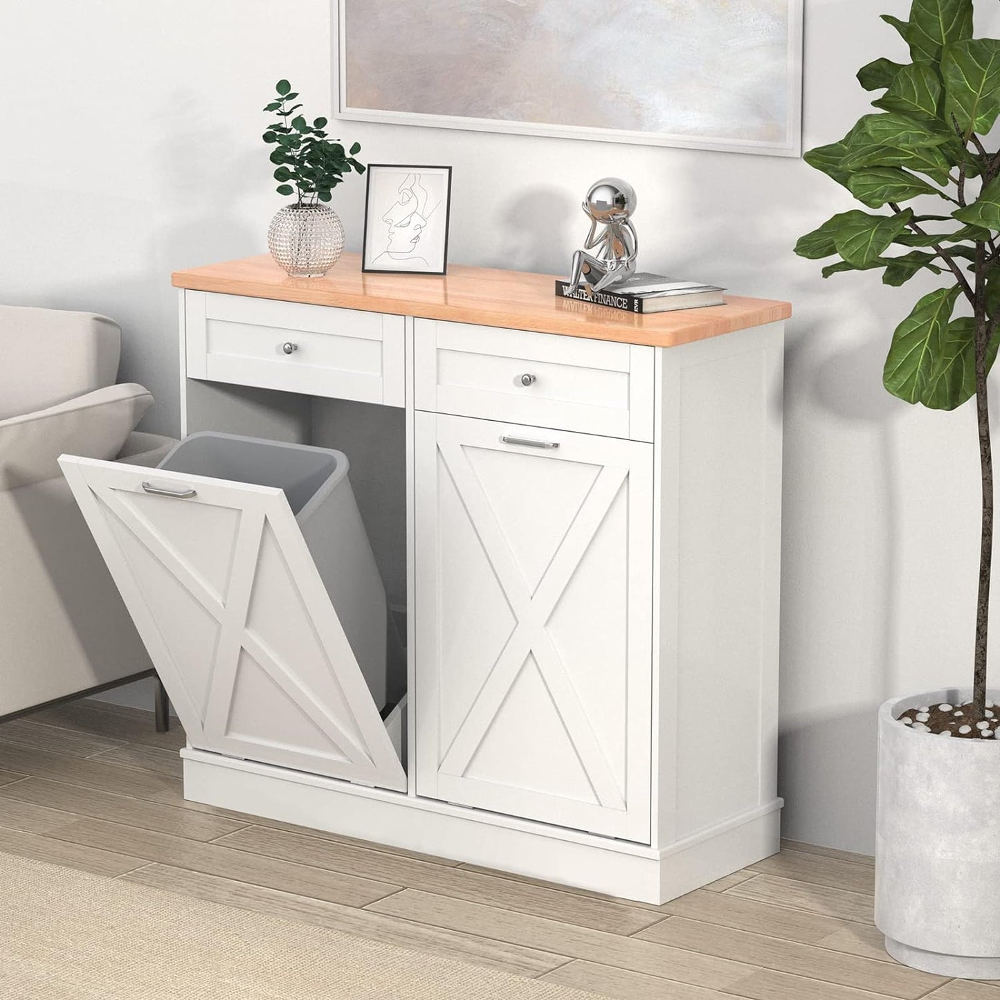 Betterhood Double Tilt Out Trash Cabinet Can Bin Kitchen 20 Gallon Wooden Free Standing Laundry