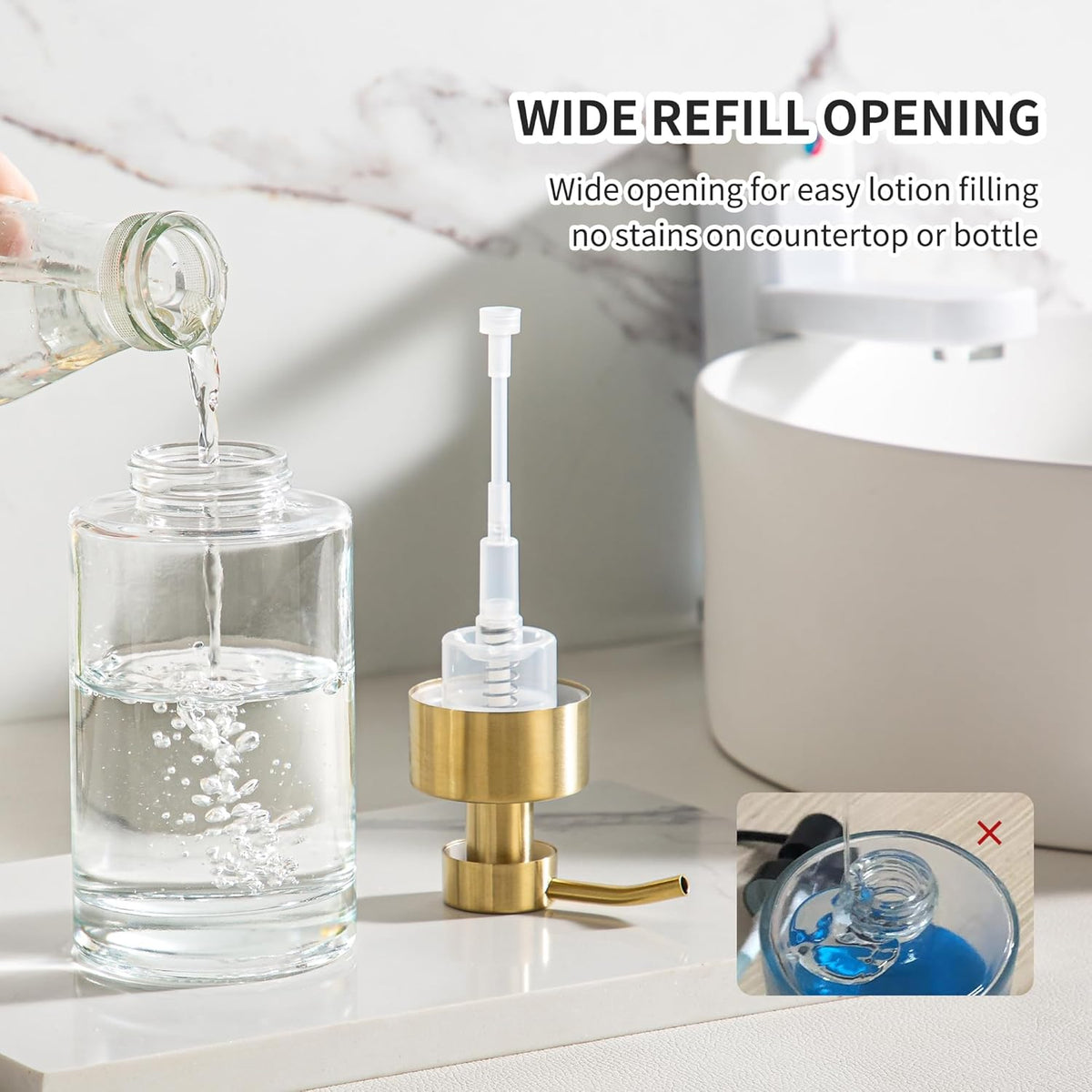 Enra Foam Soap Dispenser,12oz Thick Glass Bathroom Soap Dispenser with Stainless Steel Gold Pump