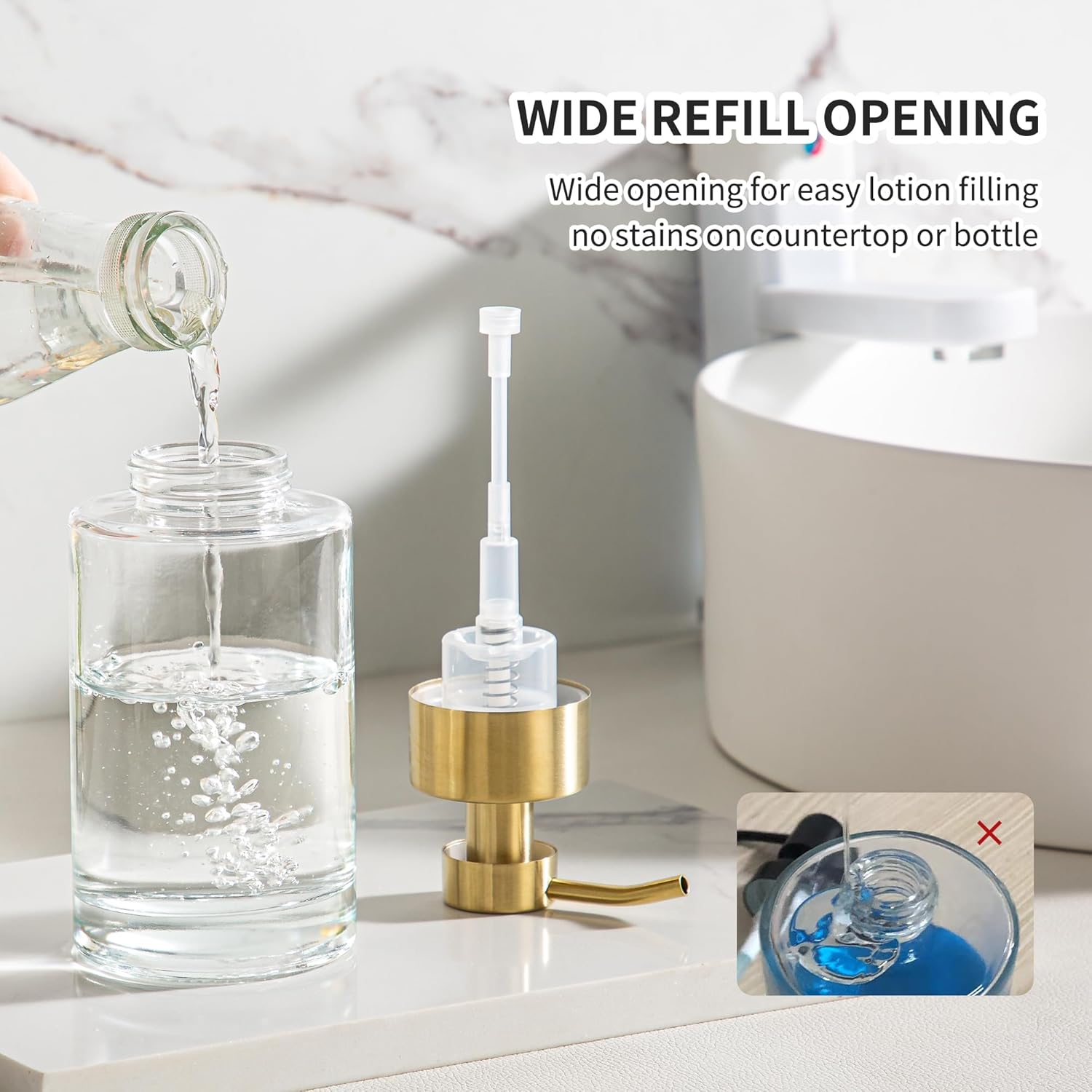 Enra Foam Soap Dispenser,12oz Thick Glass Bathroom Soap Dispenser with Stainless Steel Gold Pump