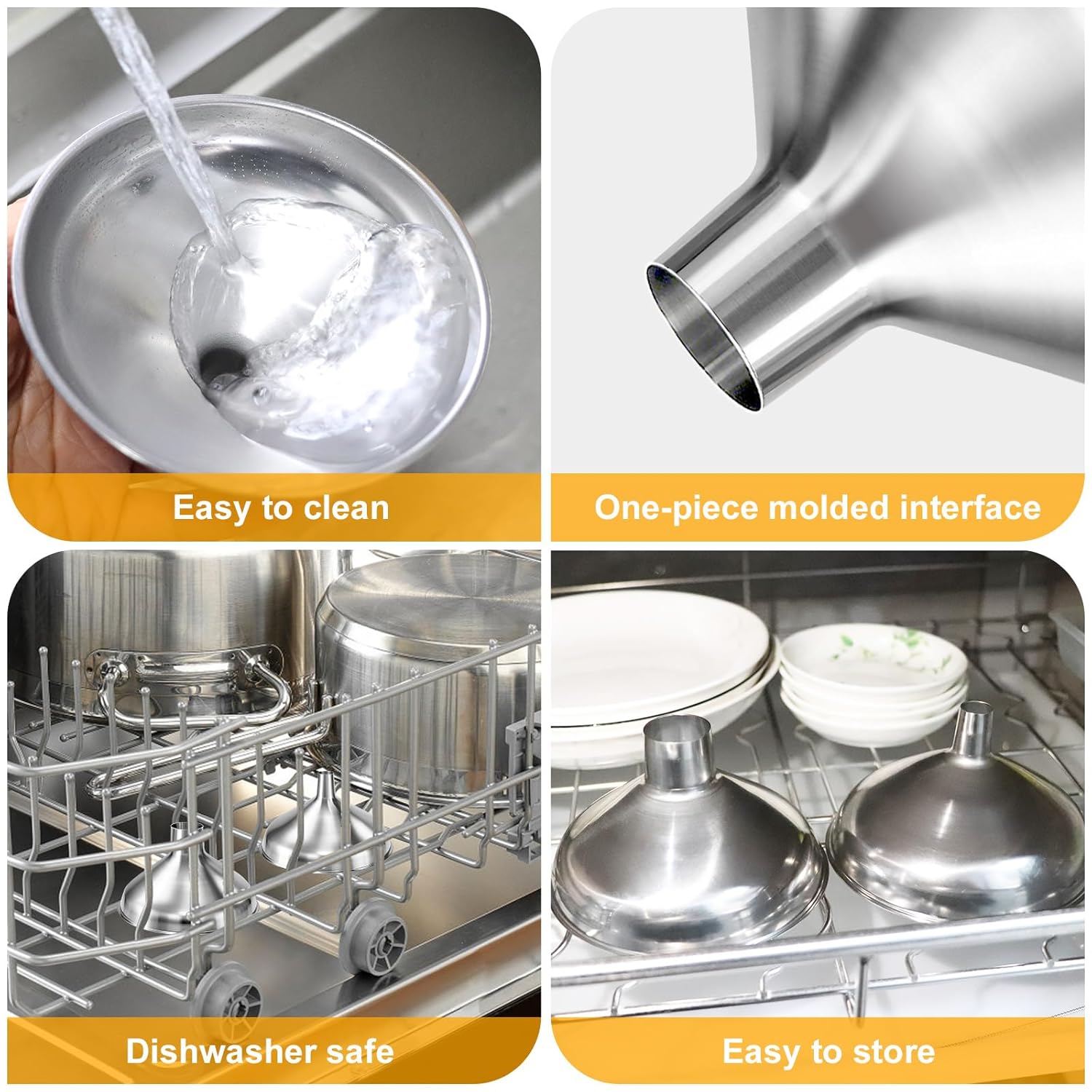 Kitchen Funnel, Stainless Steel funnels for Kitchen use Filling Bottles, one-Piece Funnel is