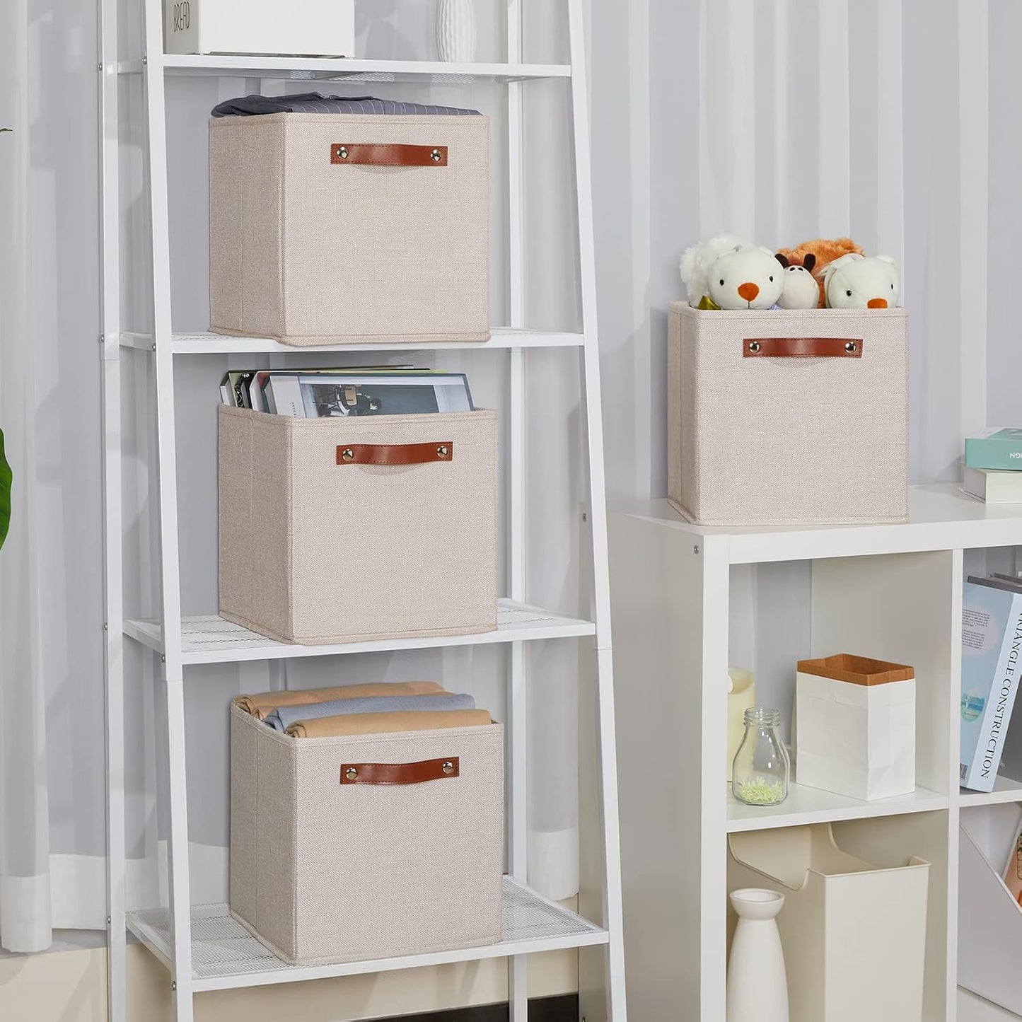 Temary 11x11 Storage Cubes Fabric Storage Cubes Storage Bins with Dual Leather Handles Canvas