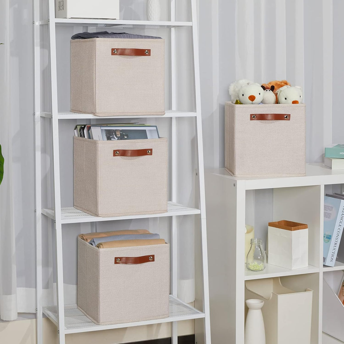 Temary 11x11 Storage Cubes Fabric Storage Cubes Storage Bins with Dual Leather Handles Canvas
