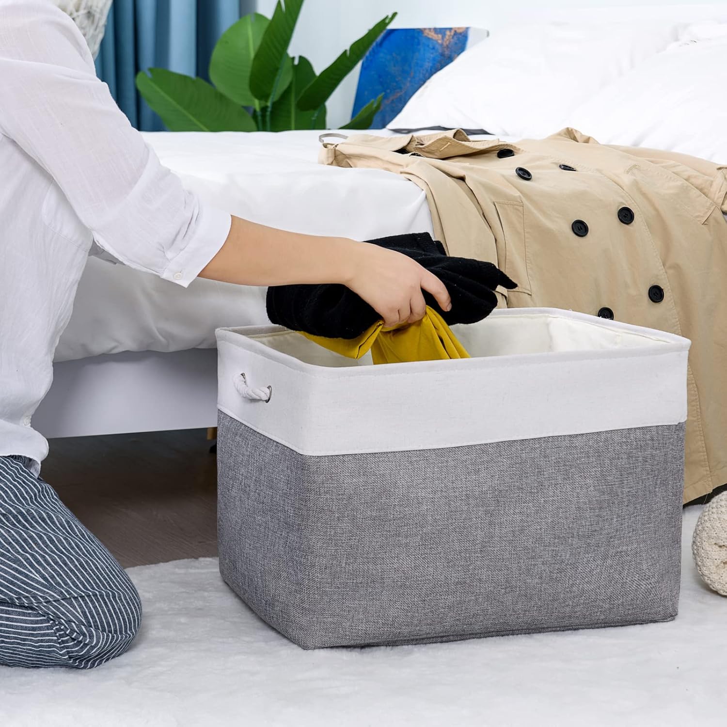 TheWarmHome Storage Bins Baskets for Organizing, 20.5L×15.7W×13.8H 3 Pack Sturdy Fabric Storage