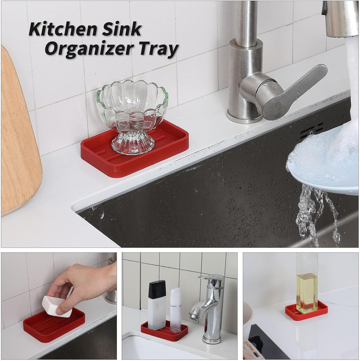Silicone Kitchen Sink Organizer Tray for Multiple Usage,Easy Clean Sponges Holder for Kitchen