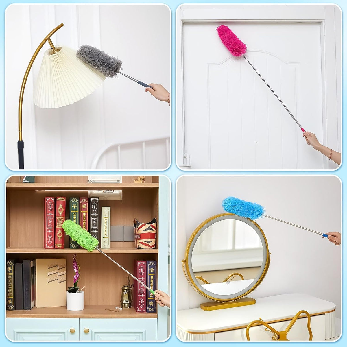 Tanlade 12 Pcs Microfiber Feather Duster for Cleaning 13-31 Inch Extendable Cobweb Dusters Ceiling