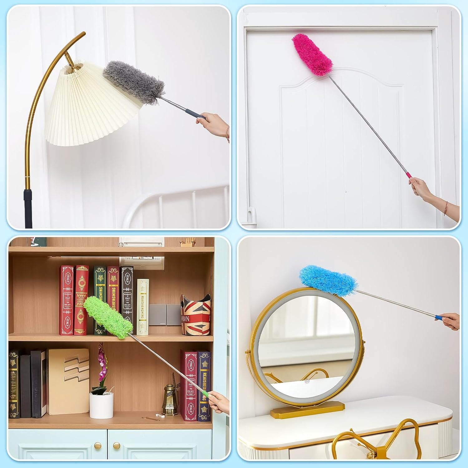 Tanlade 12 Pcs Microfiber Feather Duster for Cleaning 13-31 Inch Extendable Cobweb Dusters Ceiling