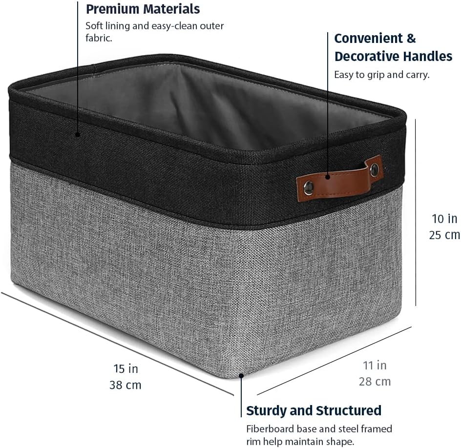 OrganiHaus Large Fabric Storage Baskets for Shelves 3 Pack | 15x11in Closet Storage Bins for