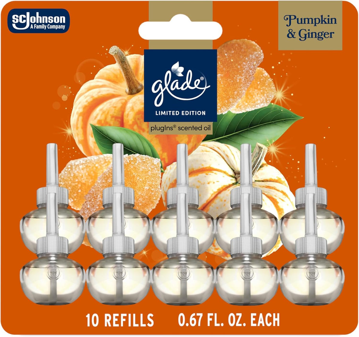 Glade PlugIns Refills Air Freshener, Pumpkin & Ginger, Scented and Essential Oils for Home and