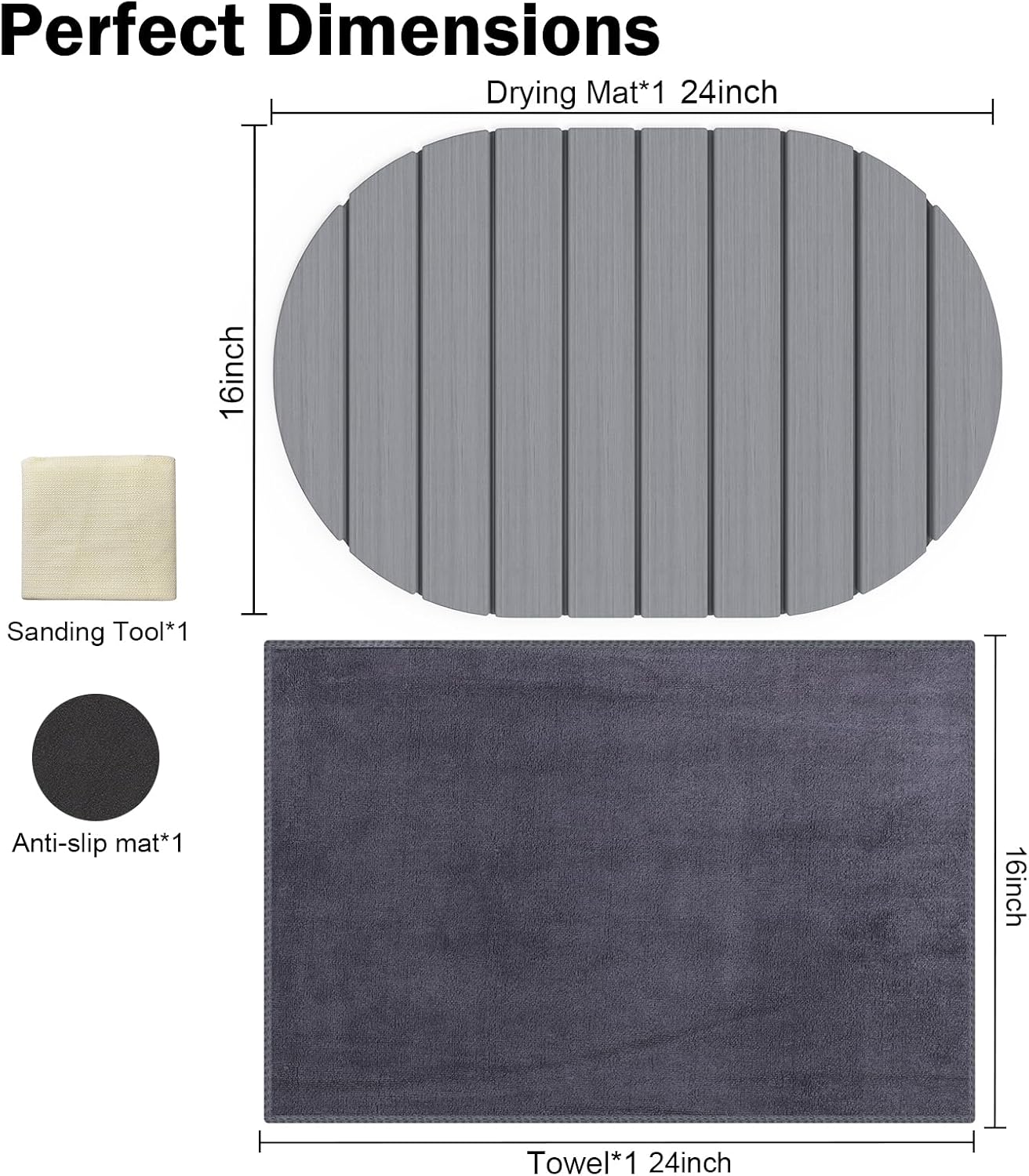 Stone Dish Drying Mat for Kitchen Counter,24"(L)×16"(W) Collapsible Fast-Drying Diatomaceous Earth