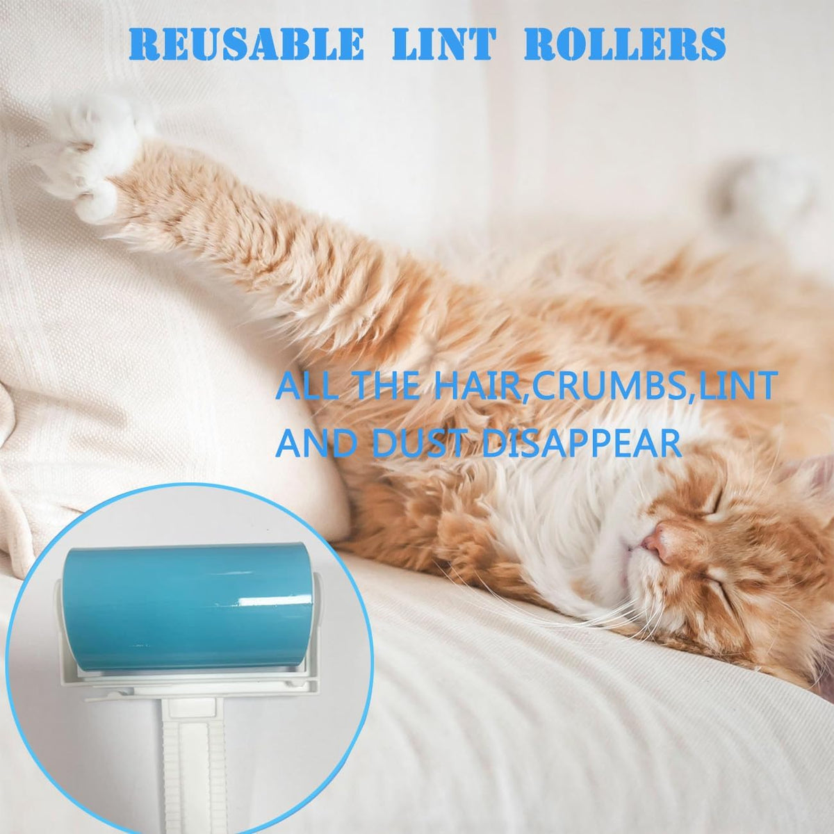 Reusable Portable Lint Roller 2 Pack, Washable Sticky Lint Roller Travel Pet Hair Remover Brush