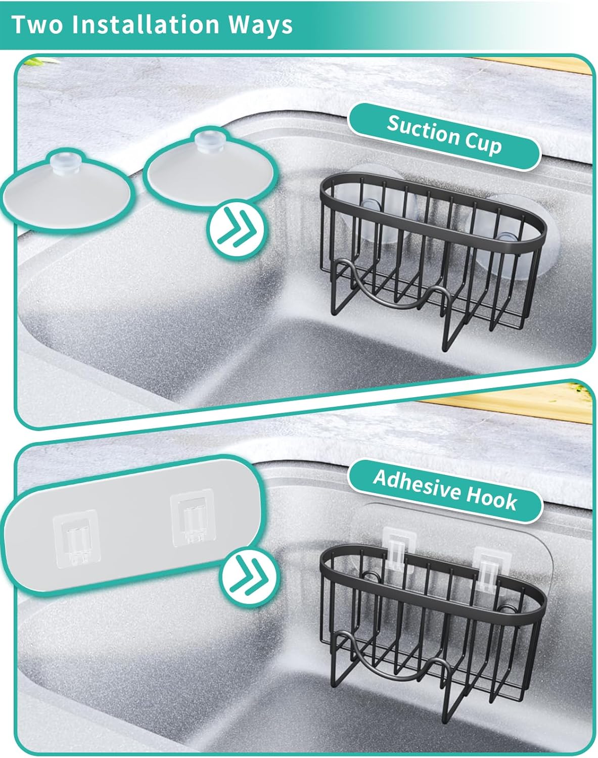 HapiRm Multifunctional Sponge Holder with Unique M-Shaped, 2 Installation Methods Kitchen Sink