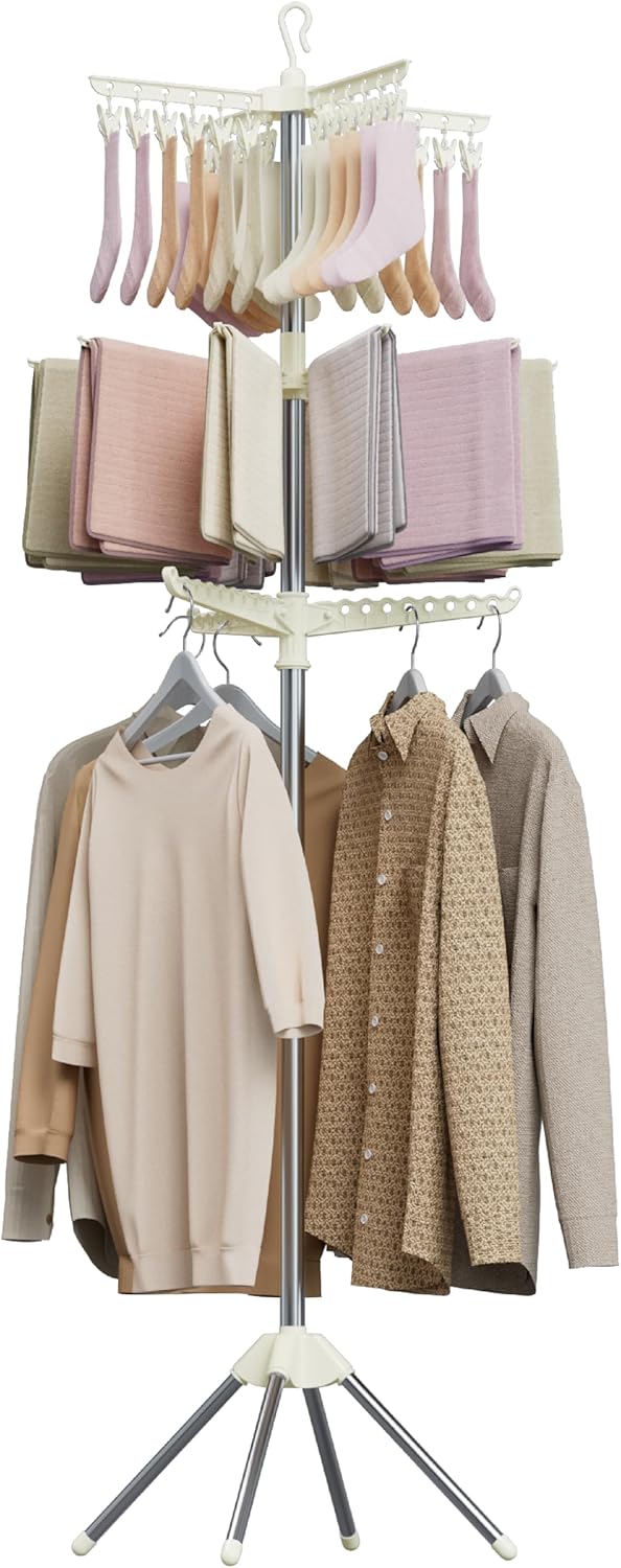 Clothes Drying Rack Foldable, 79.5 inch 3 Tier Laundry Drying Rack with Rotating Clothes Rail for