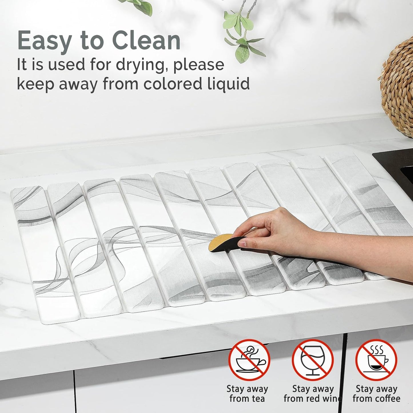 2 PCS Large Stone Dish Drying Mat for Kitchen Counter,Quick Dry Stone Dishes Mats,Marbled Water