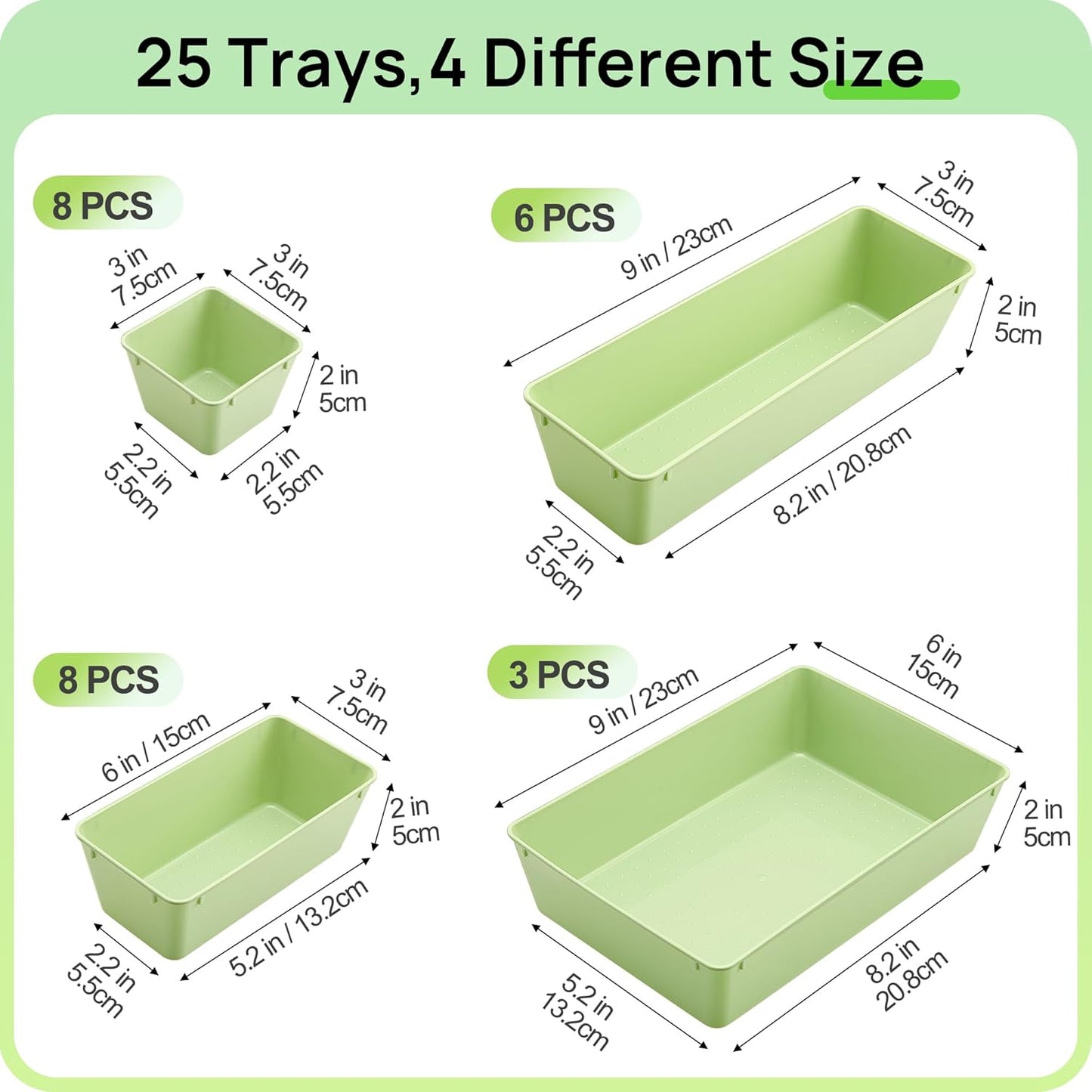 Vtopmart 25 PCS Plastic Drawer Organizers Set, 4-Size Versatile Bathroom and Vanity Drawer
