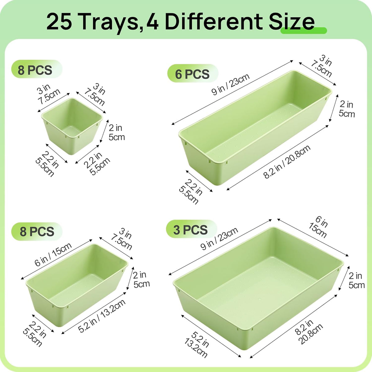 Vtopmart 25 PCS Plastic Drawer Organizers Set, 4-Size Versatile Bathroom and Vanity Drawer