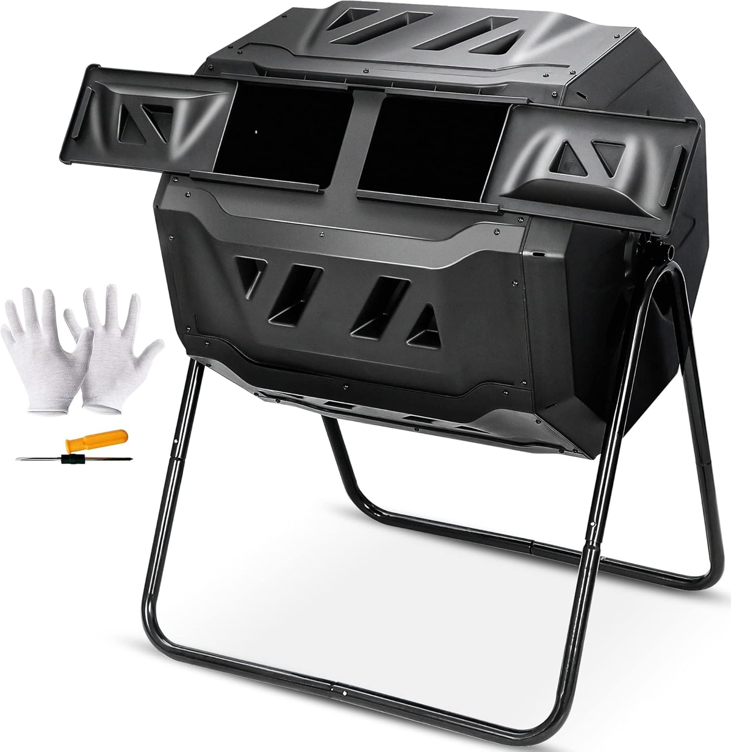 Nova Microdermabrasion 43 Gallon Compost Tumbler Bin Composter Dual Chamber BPA Free Compost Bin