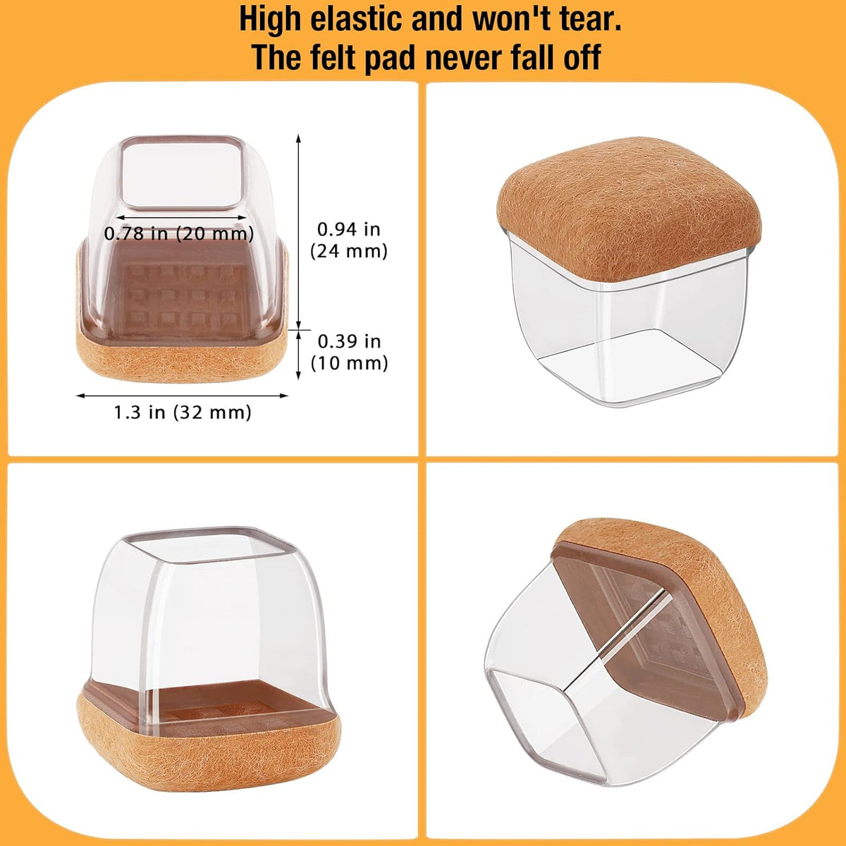 32 Pcs Chair Leg Floor Protectors Square, Silicone Chair Leg Protectors for Hardwood Floors, Chair
