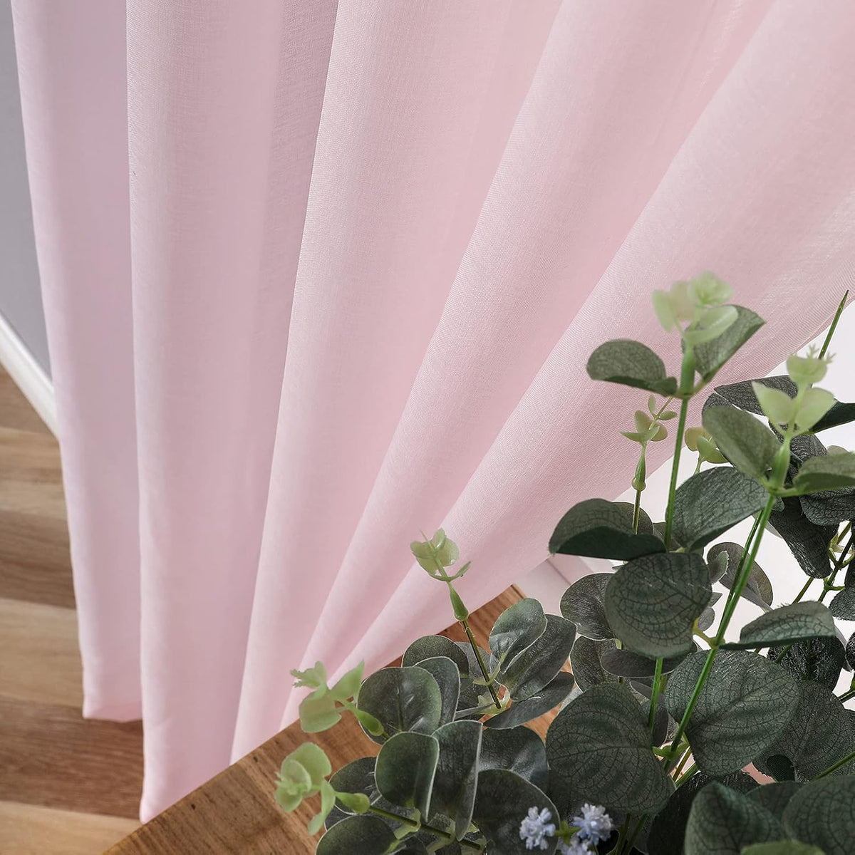 Tollpiz Short Sheer Curtain Linen Textured Bedroom Curtains Sheer Light Filtering Rod Pocket Voile
