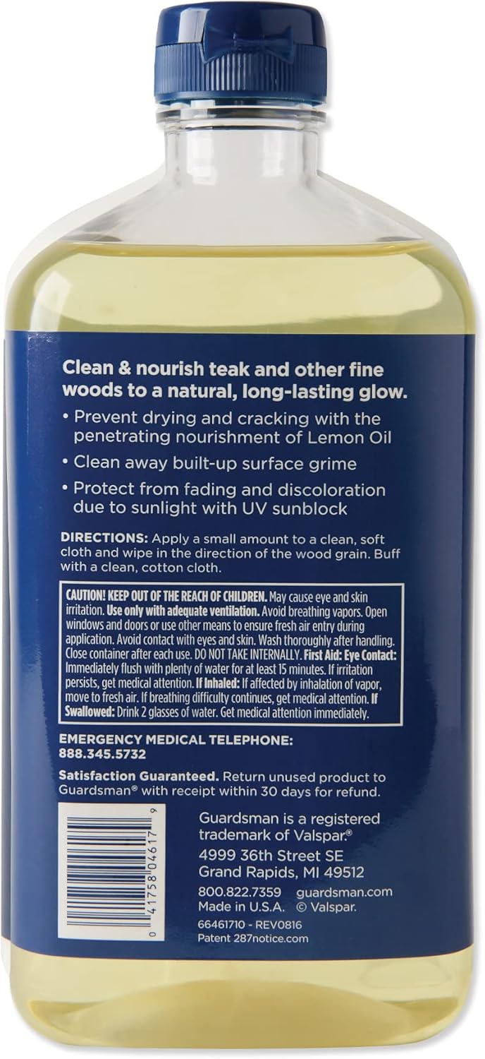 Guardsman Revitalizing Lemon Oil | Teak Oil Protects and Cleans Outdoor and Indoor Wood Furniture