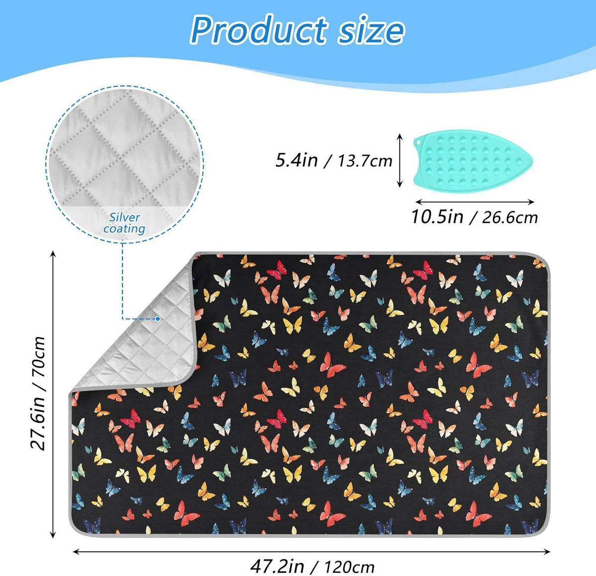 Colorful Butterfly Ironing Mat for Table top Portable Ironing Pad Blanket for Washer Dryer