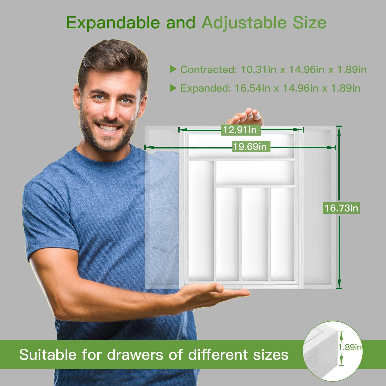 Pipishell Bamboo Expandable Drawer Organizer for Utensils Holder, Adjustable Cutlery Tray, Wood