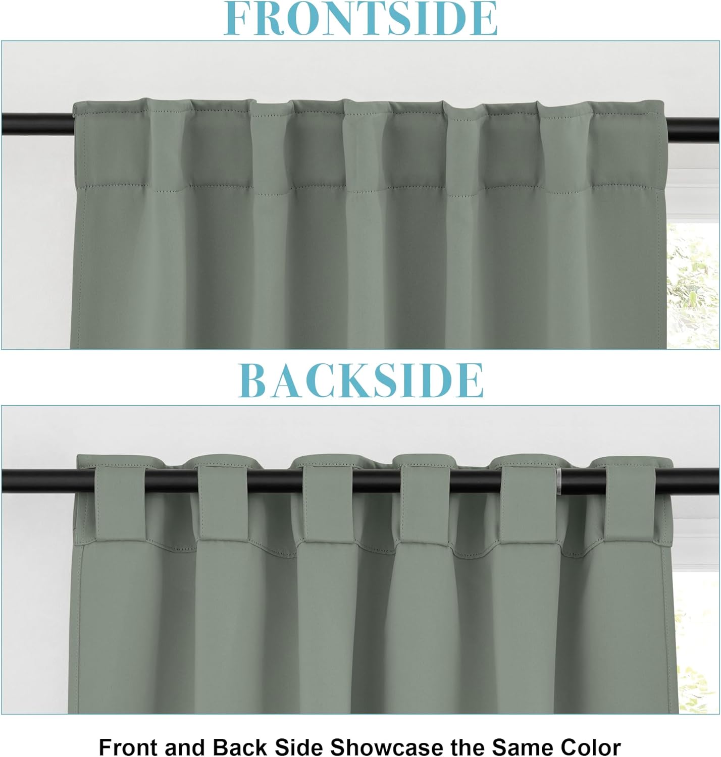 RYB HOME Short Curtains for Bedroom Kitchen, Vertical Room Darkening Drapes Thermal Insulated, Sage